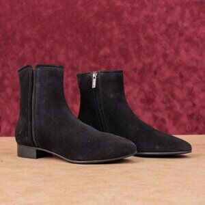 Aquatalia Women Sahara Black Suede Weatherproof zip Round Ankle Boots sz 7